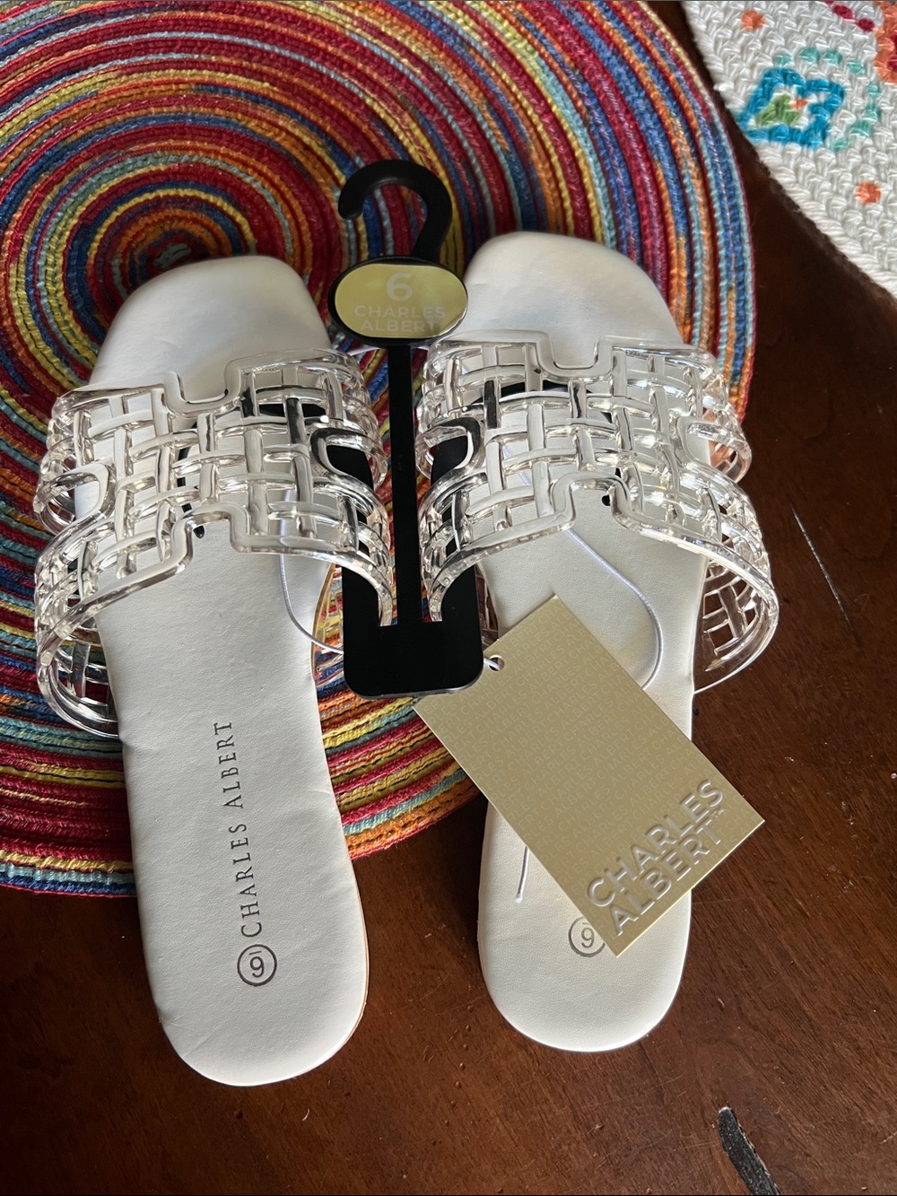 Charles Albert White Clear-Strap Slide Sandals
